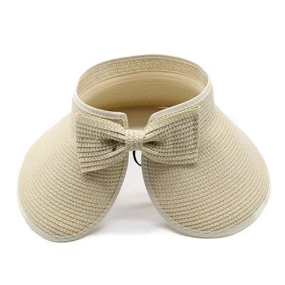 Summer Foldable Empty Top Straw Hat Portable Outdoor Sun Protection Big Edge Sun Hat Uv Protection Bow Beach Hat