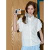 Coolhut French Style Cut Out Puff Sleeve White Shirt Short Sleeve Design 2025 Summer Women's Shirt Retro Pure Cotton