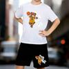 Boys 2 Piece Cute Bear Print Outfit, Short Sleeve T-Shirt and Shorts Set for Kids Age 5-14,Black and White Sporty Casual Summer Clothes