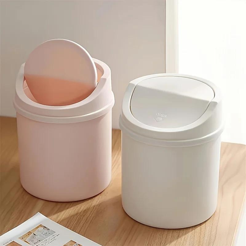 Mini Desktop Trash Can with Lid Household Living Room Plastic Small Trash Can