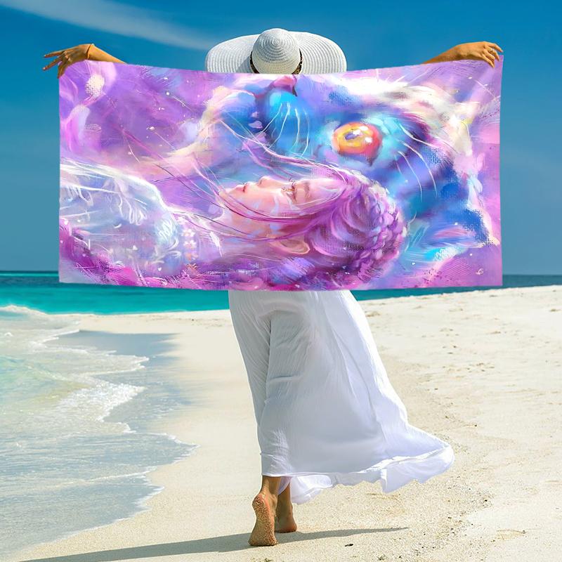 1Pc Fantasy Tiger Girl Beach Towel Microfiber Beach Towel Thin Absorbent For Beach Swimming Yoga Bath Sports 0917191
