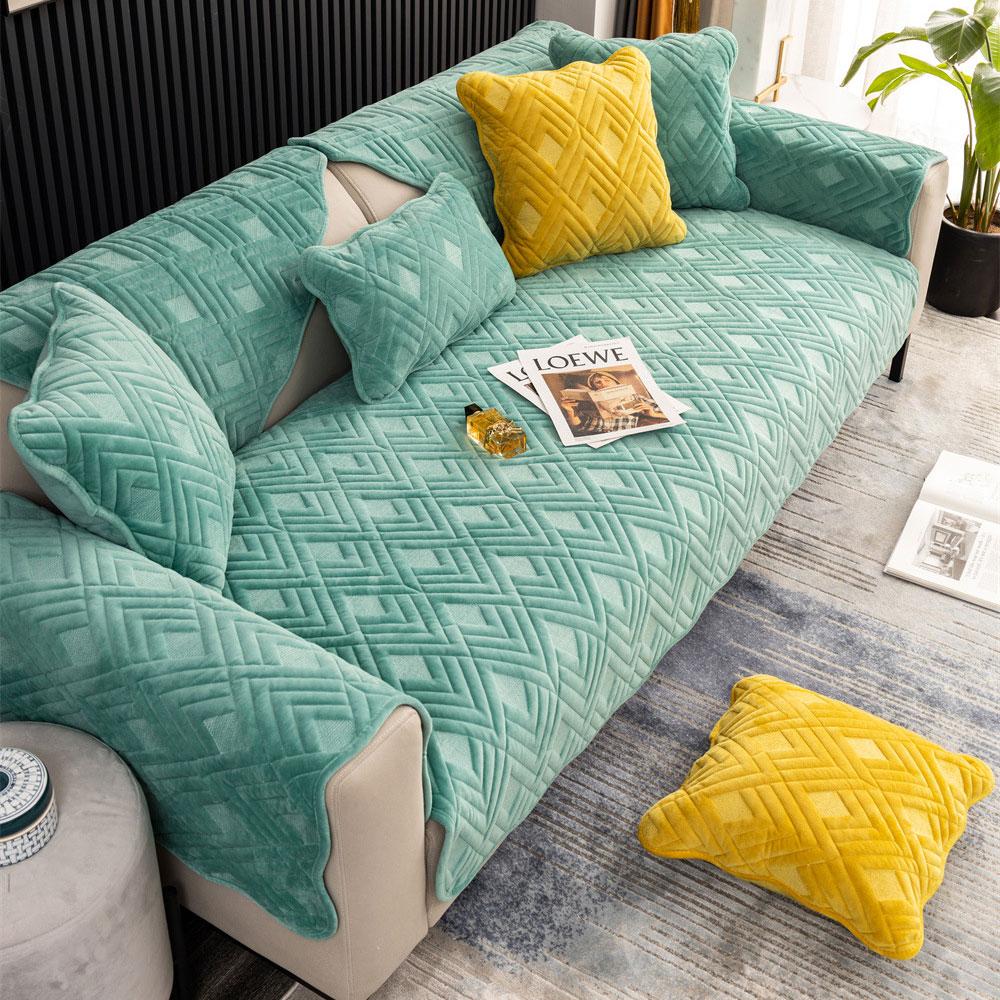 

Однотонный стеганый клетчатый утолщенный чехол для дивана на 2/3 места из молочного бархата для гостиной, чехол для углового дивана, защитный чехол для мягкой мебели 70x70cm 1pc