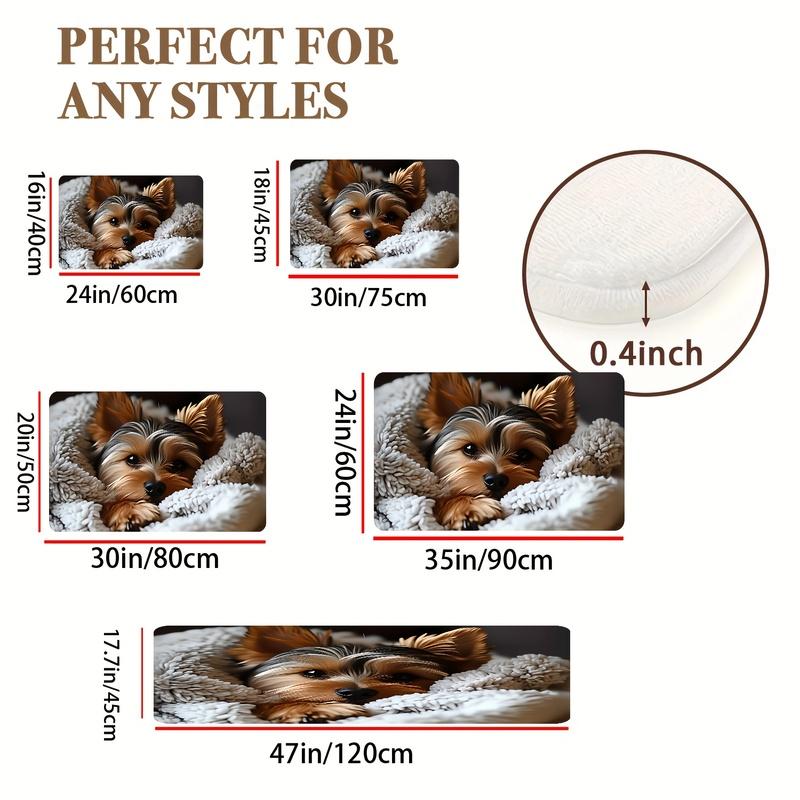 2D Flan Yorkshire Terrier Puppy Flannel Area Rug Non Slip Pet Lover Carpet for Living Room Bedroom Sofa Floor Decor