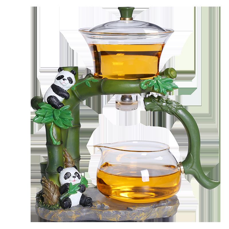 New Panda Bamboo Glass Teaware Sets Lazy Magnetic Teapot Teacup Home Kung Fu Tea Set Automatic Tea Maker