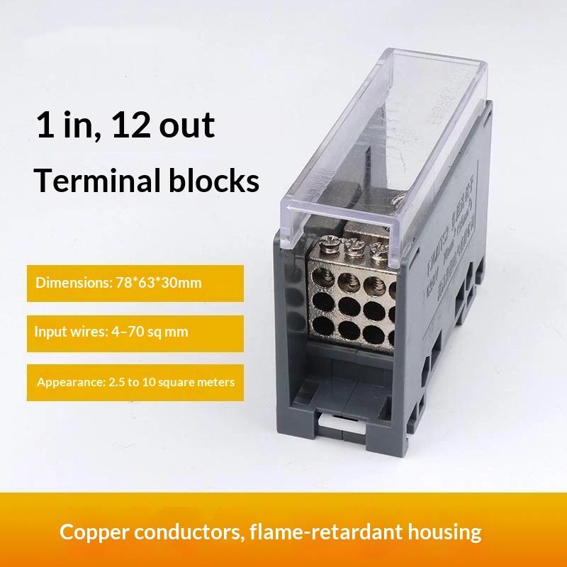 One In Multiple Out Din Rail Terminal Block 150A Universal Distribution Box Wire Connector Abs/Copper Power Junction Box