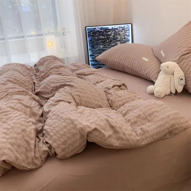 Stil coreean Fresh Ins Cearșaf de pat de culoare solidă Husă de pernă Cuvertură Set confortabil de patru piese Stil prințesă Student 1,2 m Pat dormitor Set de trei piese