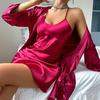 Plus Size Silk Lingerie Set: Sexy Ice Silk Nightgown & Tie-up Robe