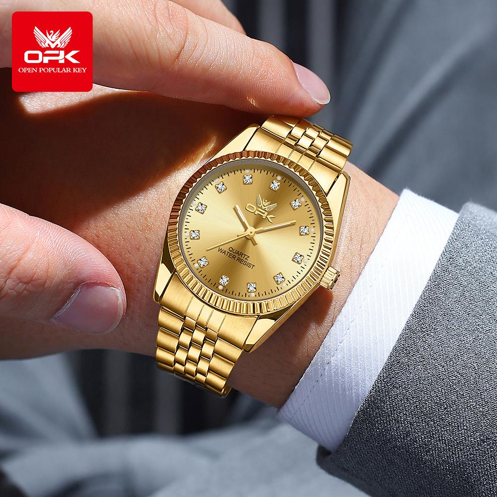 OPK 6027 Watches For Men Stainless Steel Quartz Watch Zircon Scale Wristwatch Waterproof Luminous Automatic Watch Reloj Hombre