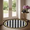 Black & White Checkerboard Round Rug with Gold Trim, Modern Geometric Non-Slip Floor Mat for Entryway & Living Room
