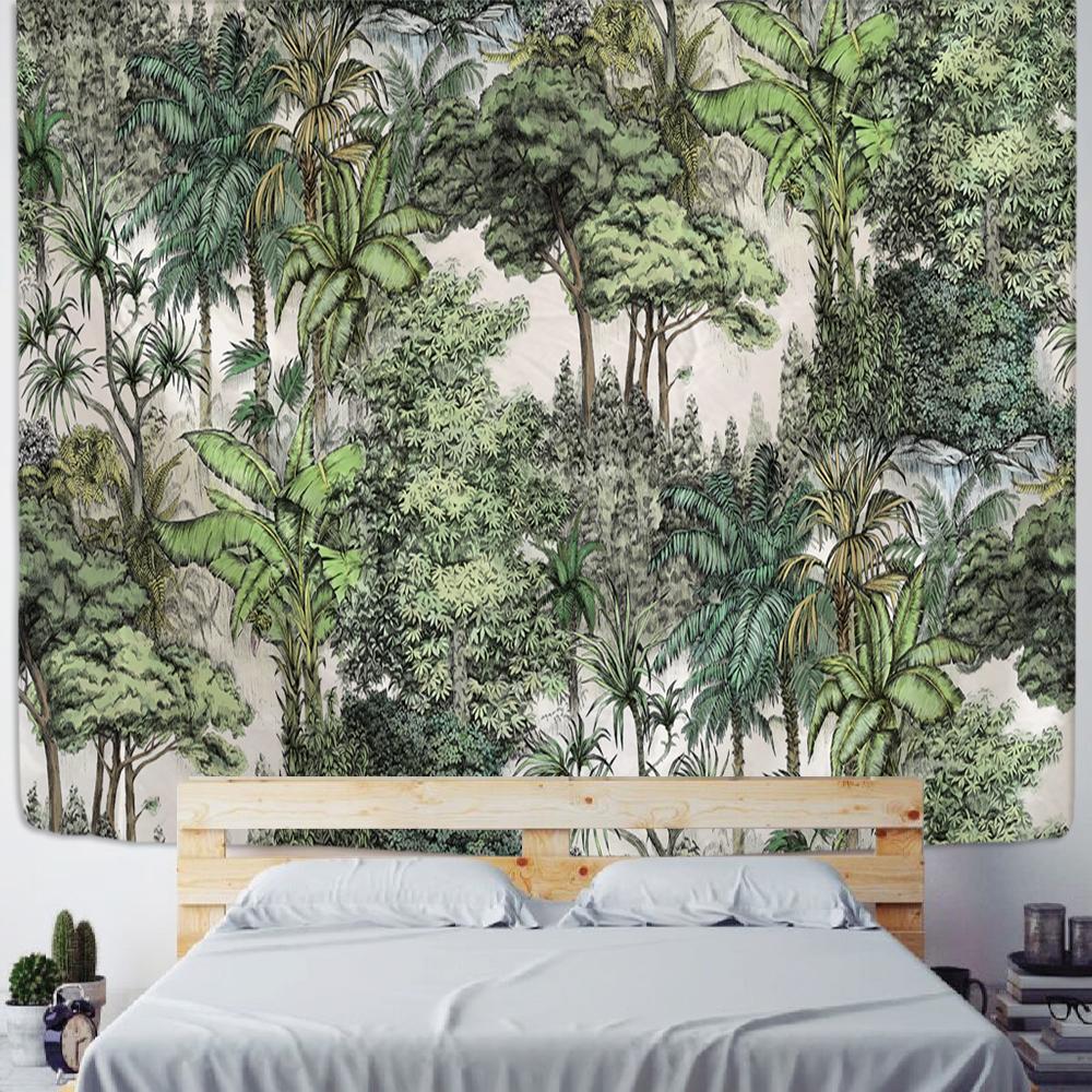 Tropical Rainforest Tapestry Wall Hanging Family Bedroom Decoration Polyester Fabric Bohemian Plant Art Printing