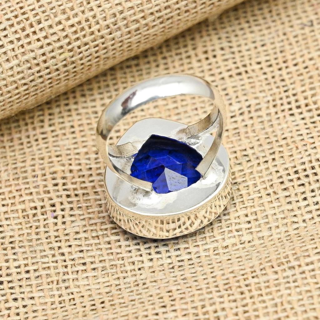 Lavish Blue Sapphire Gemstone 925 Sterling Silver Jewelry Lovely Ring For Her