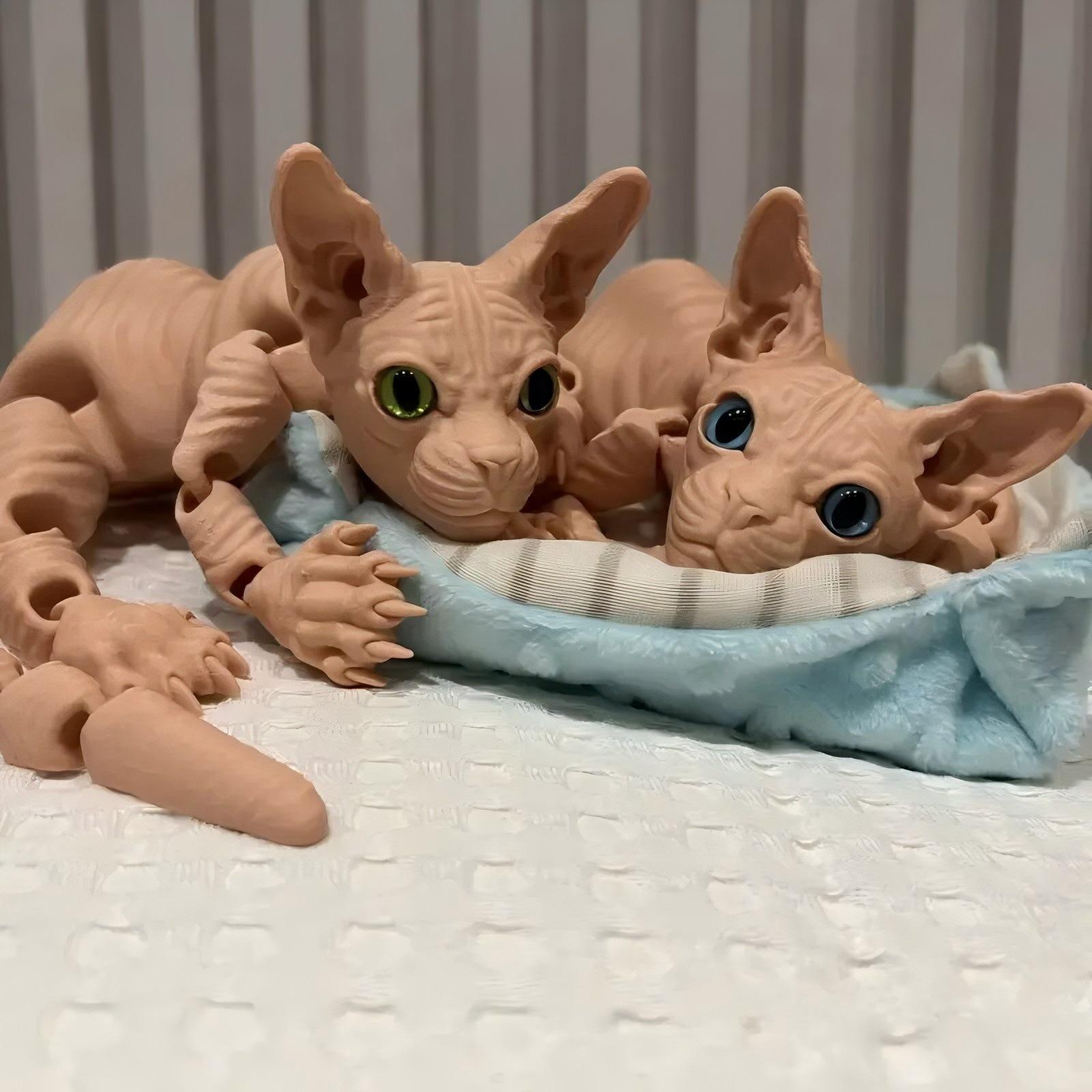 

Simulation Hairless Cat Toy Statue 3D Printing Toy Cute Finks Pet Kitten Toy Model Joints Movable Home Decorations Children Toys