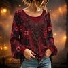Women's Round Neck Long Sleeve Halloween Print Blouse Top for Party Wear