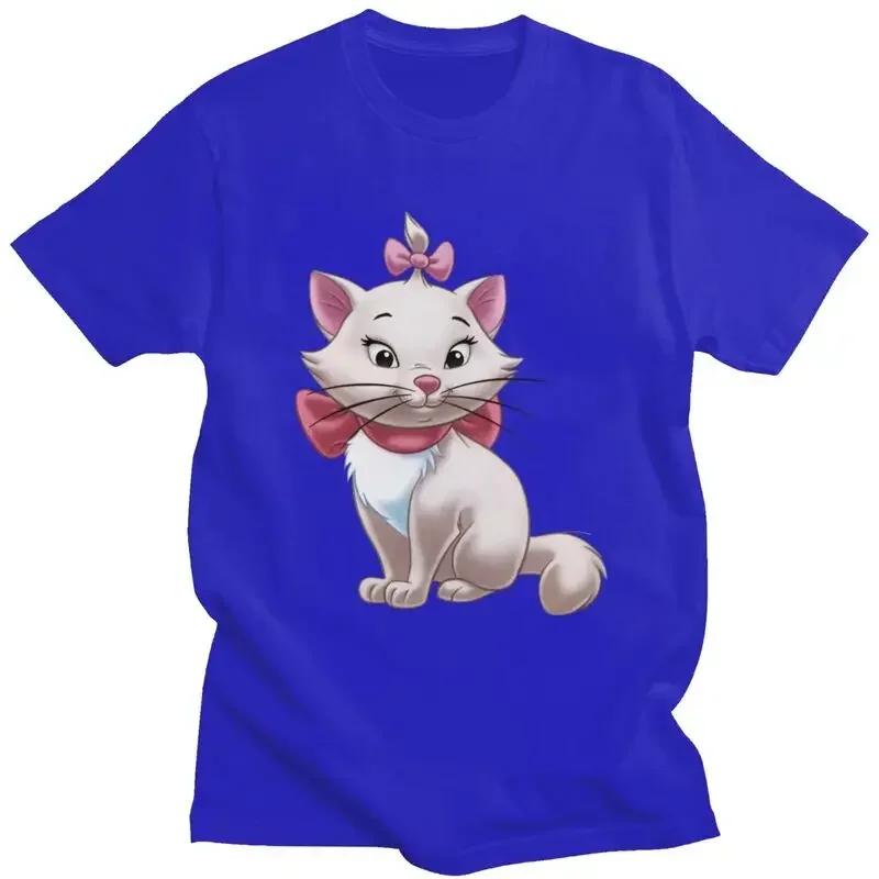 Male Marie Kitten Cartoon T Shirt Short Sleeve Cotton Tshirts Cool T-shirt Leisure Tees Loose Fit Clothing Unisex