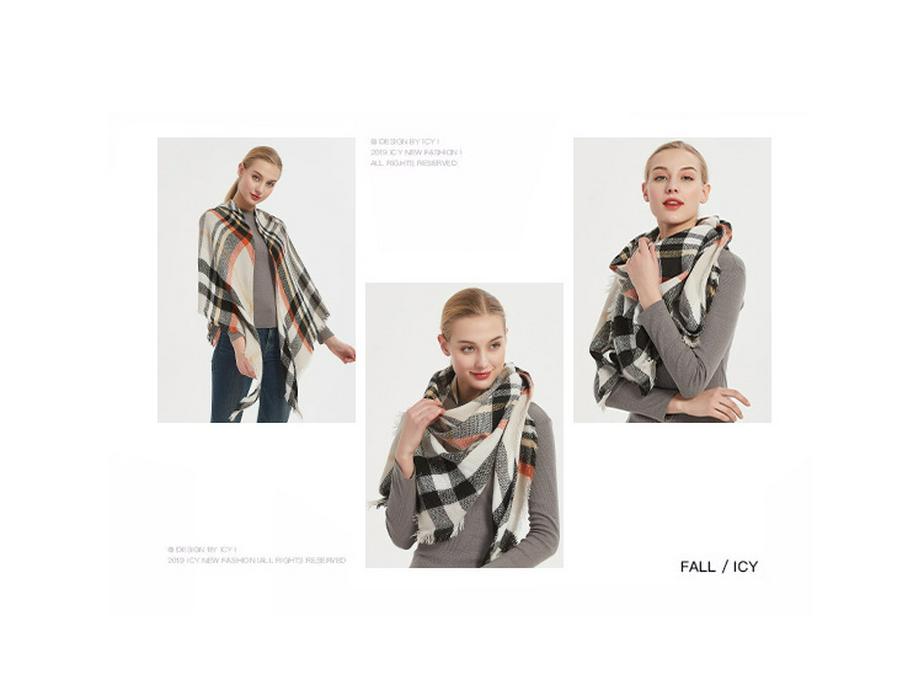 Sciarpa a scialle triangolare a quadri in finto cachemire stile europeo americano - Scaldacollo alla moda versatile per primavera, autunno, inverno