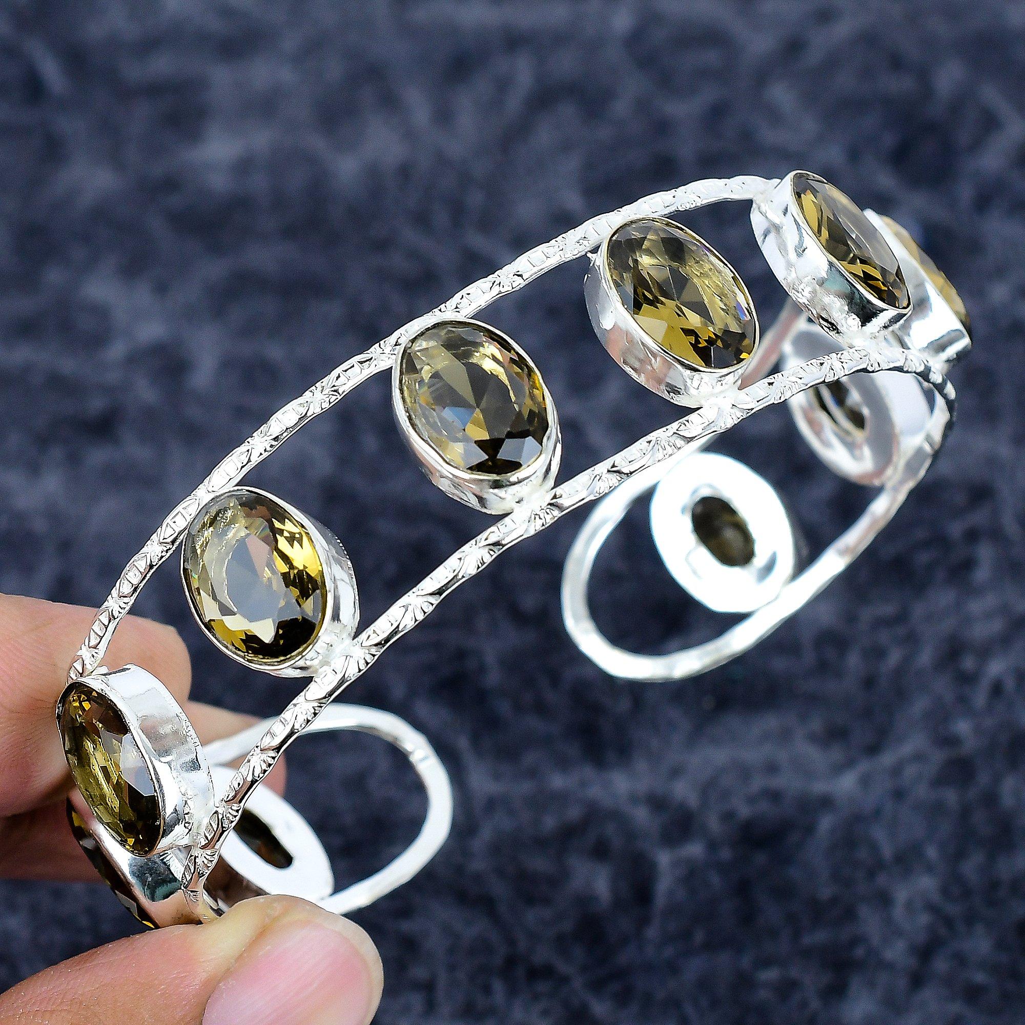 

Smoky Topaz Gemstone Handmade 925 Sterling Silver Cuff Bangle Adjustable M-3326