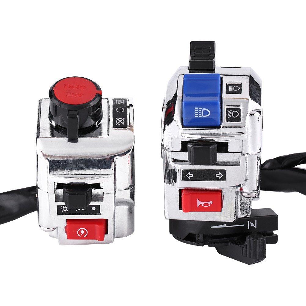 Left & Right Motorcycle 7/8inch Handlebar Headlight Turn Horn Switch High Low Beam Start Stop Switch(White)