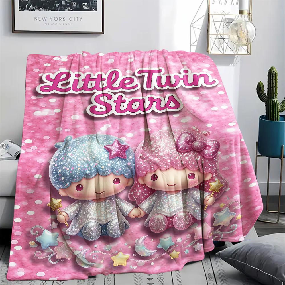 1PC Little Twin Stars Print Flannel Blanket, High quality All Seasons, Home Decor, Warmth and Comfort, Perfect for Christmas Gifts