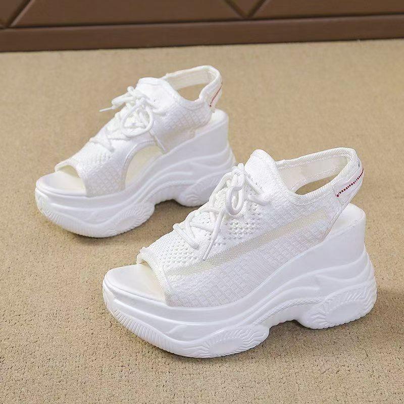 

Спортивные сандалии на толстой подошве, сандалии-клинья с открытым носком, женские сандалии на высоком каблуке, дышащие сетчатые, увеличивающие рост, повседневные сандалии 40