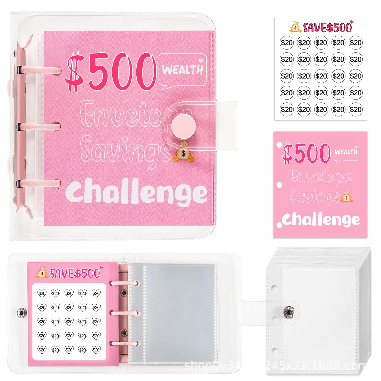 

Mini Savings Challenges Book PVC Envelope Savings Challenge Budget Book Mini Budget Binder Kids 1000 розовый