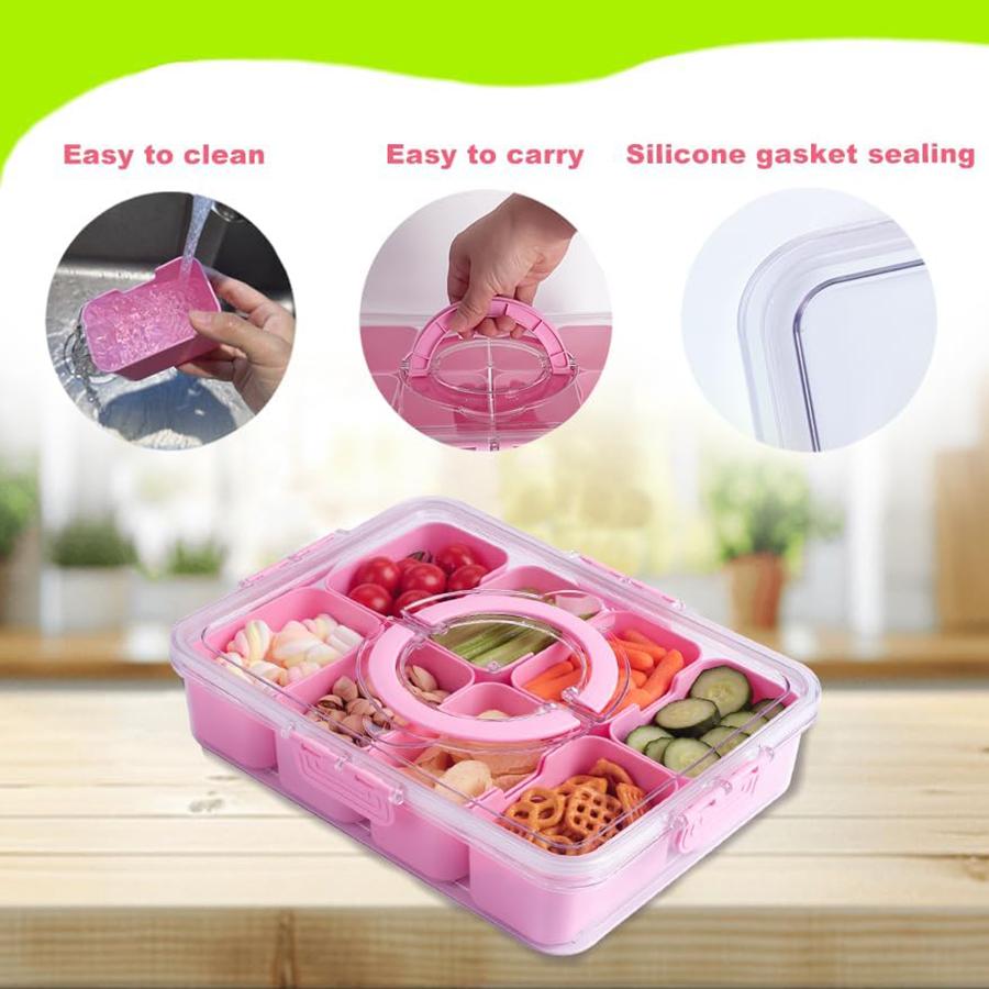 Snack Box Container,Divided Serving Tray with Lid and Handle,Snackle Box Charcuterie Container,Portable Snack Container Storage