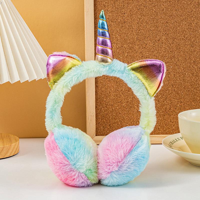 Winter Colorful Earflap Warm Skiing Earmuffs Soft Plush Ears Cover Children Adult Unicorn Dye Tie Headgear Warmer Christmas Gift