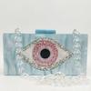 Boutique De FGG Evil Eye Acrylic Purse Women Black Evening Bags and Clutches Chain Shoulder Crossbody Bag Party Prom Clutch