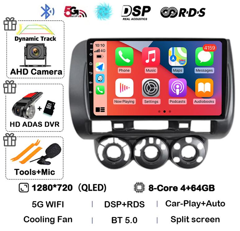 Android 14 Carplay Car Radio For Honda Fit Jazz City 2002 2003 2004 2005 2006 2007 Multimedia Video Player GPS Stereo Head Unit