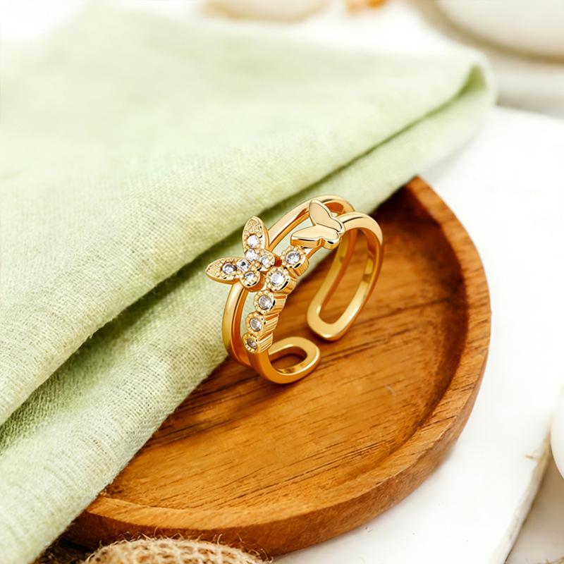 Double Butterfly Ring Pop Jewelry Diamond Opening Adjustable Ring