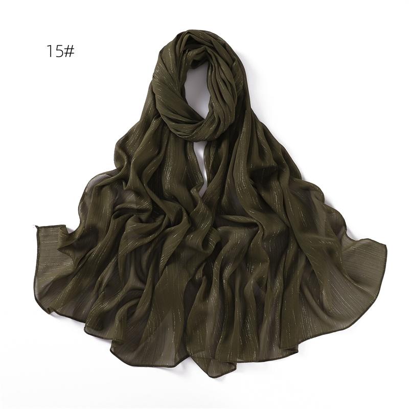 Plain Silver Glitter Shimmer Bubble Chiffon Hijab Sparkle Veil Ramadan Shawls Beach Headscarf Bufandas Muslim Headband 175*70Cm