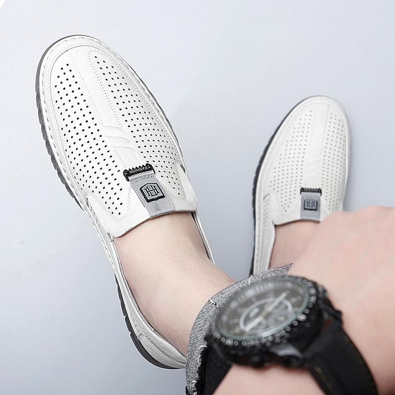 Fashion Summer Perforated Leather Shoes Mens Slip on Shoes lace up sandals Male Comfortable Casual Shoes Male Comfortable Loafers