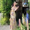 New Holiday Style Dress Women's Summer Lace Hip Wrap Fishtail Skirt Floral Suspender Dress Long Dress