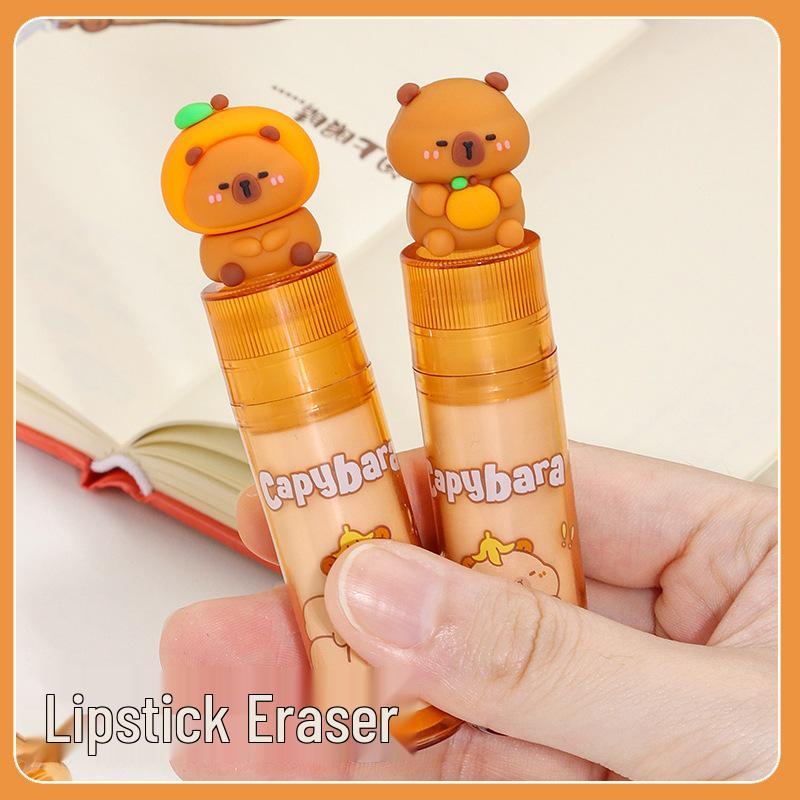 Keqi Rubber Piggy Orange Eraser - Creative Lipstick Design for Students, Crumb-Free Homework Correction and Clean Desktop Use.
