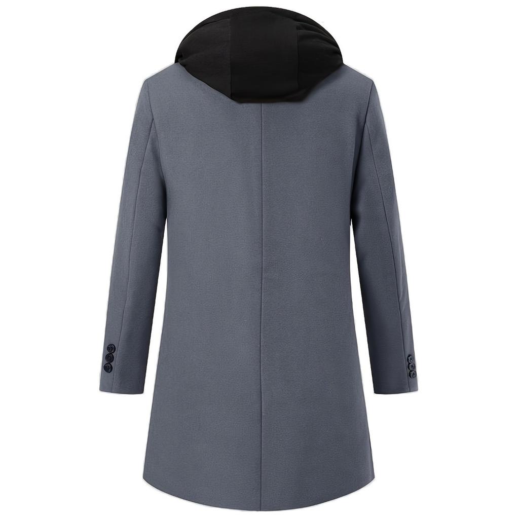 Autumn Winter Men's Thickened Padded Wool Hooded Overcoat, Fake Two-piece Mid-length Warm Parka Jacket