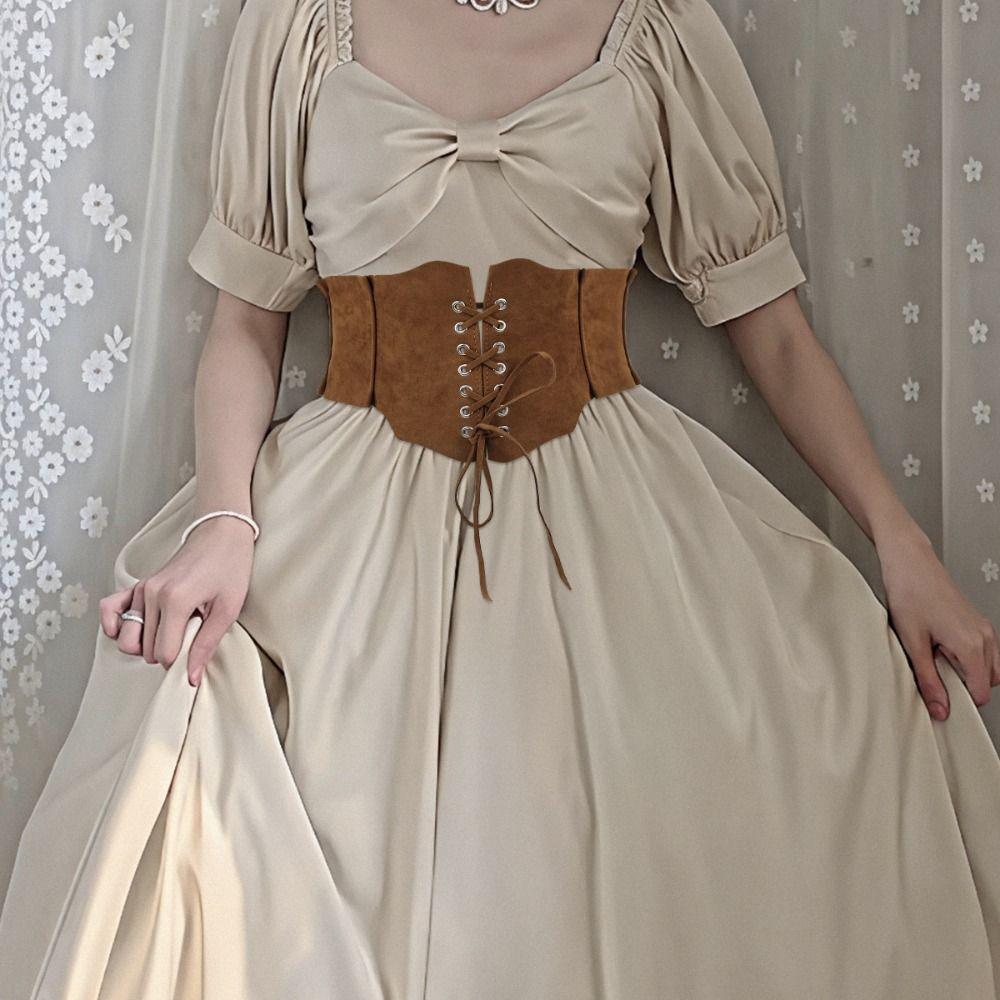 Adjustable Pu Leather Corset PU Leather Western Cowboy Belt Elegant Suede Wide Belt  Waistband