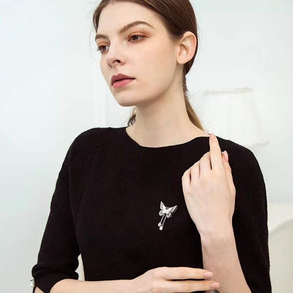 Water Drop Tassel Clothing Dress Badge Pin 7CM Collar Lapel Pin Elegant Butterfly Brooch  Women