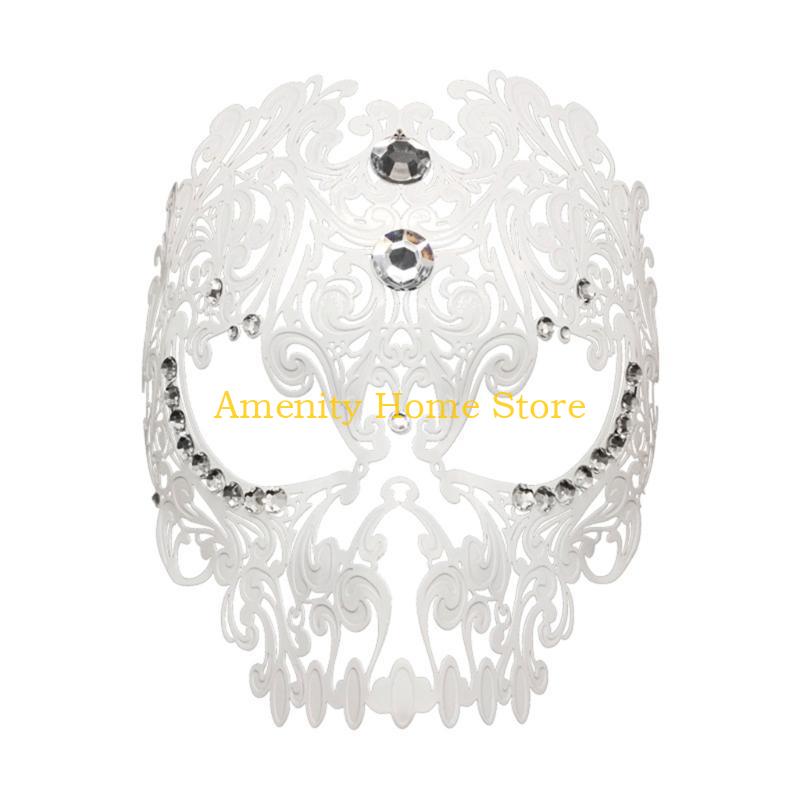 

F26C Full Face Metal Mask with Diamond Detailing for Party and Halloween белый