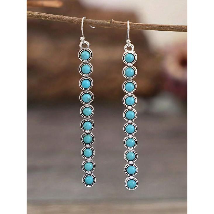 1 Pair New Bohemian Western Style Minimalist One-Piece Alloy Earrings, Vintage Creative Turquoise Earrings