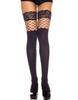 Pończochy Czarne Kryjące Wysokie Siateczkowe i Koronkowe Podwiązki Mh4790 Blk