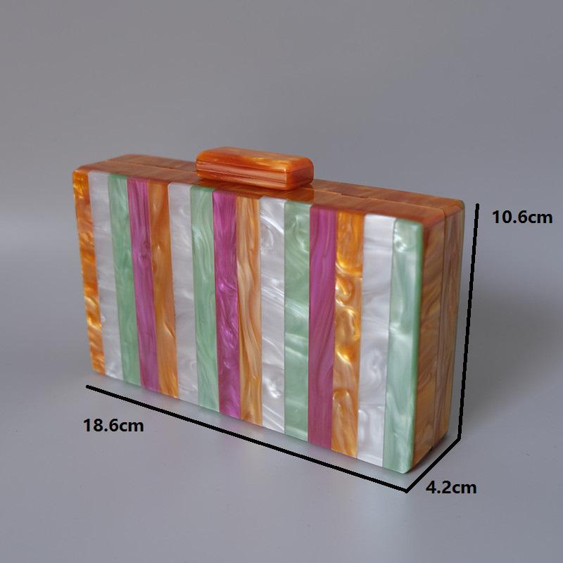 Μόδα Νέο ακρυλικό γυναικείο κουτί συμπλέκτη Πολυτελές πολύχρωμο συνονθύλευμα πάρτι ριγέ τσάντα γυναίκα Χαριτωμένη περιστασιακή βραδινή τσάντα γάμου