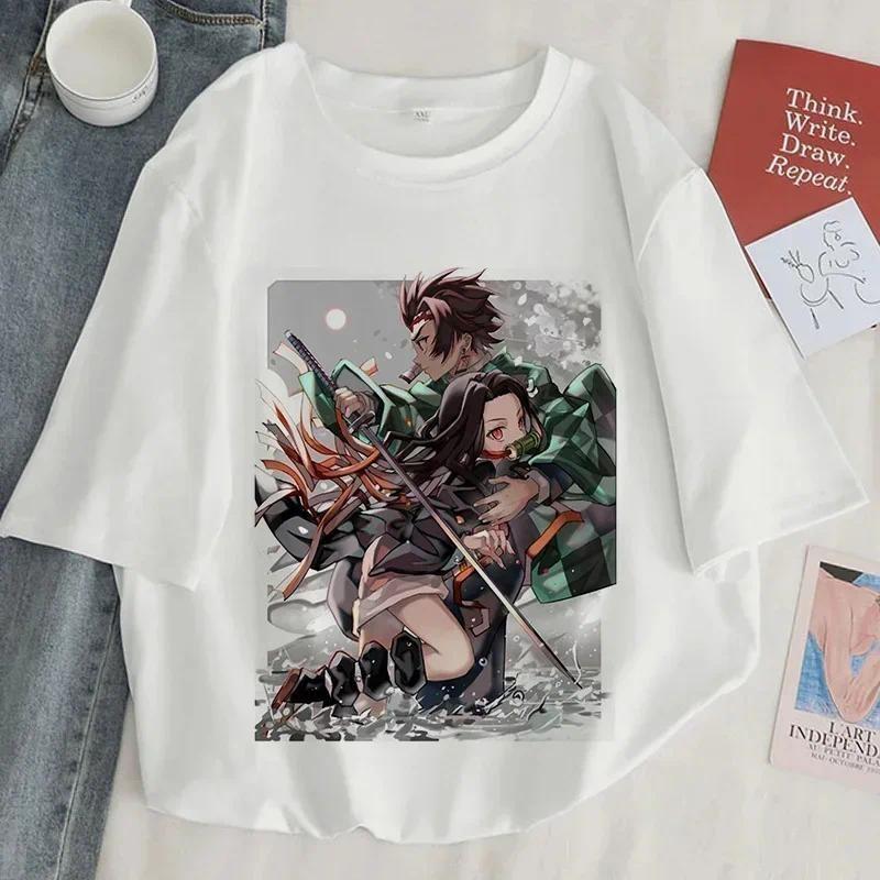 Demon Slayer Print T shirt Women Harajuku Aesthetic White Tops Tee Tshirt Japan Anime Ullzang Female TShirt summer black t-shirt