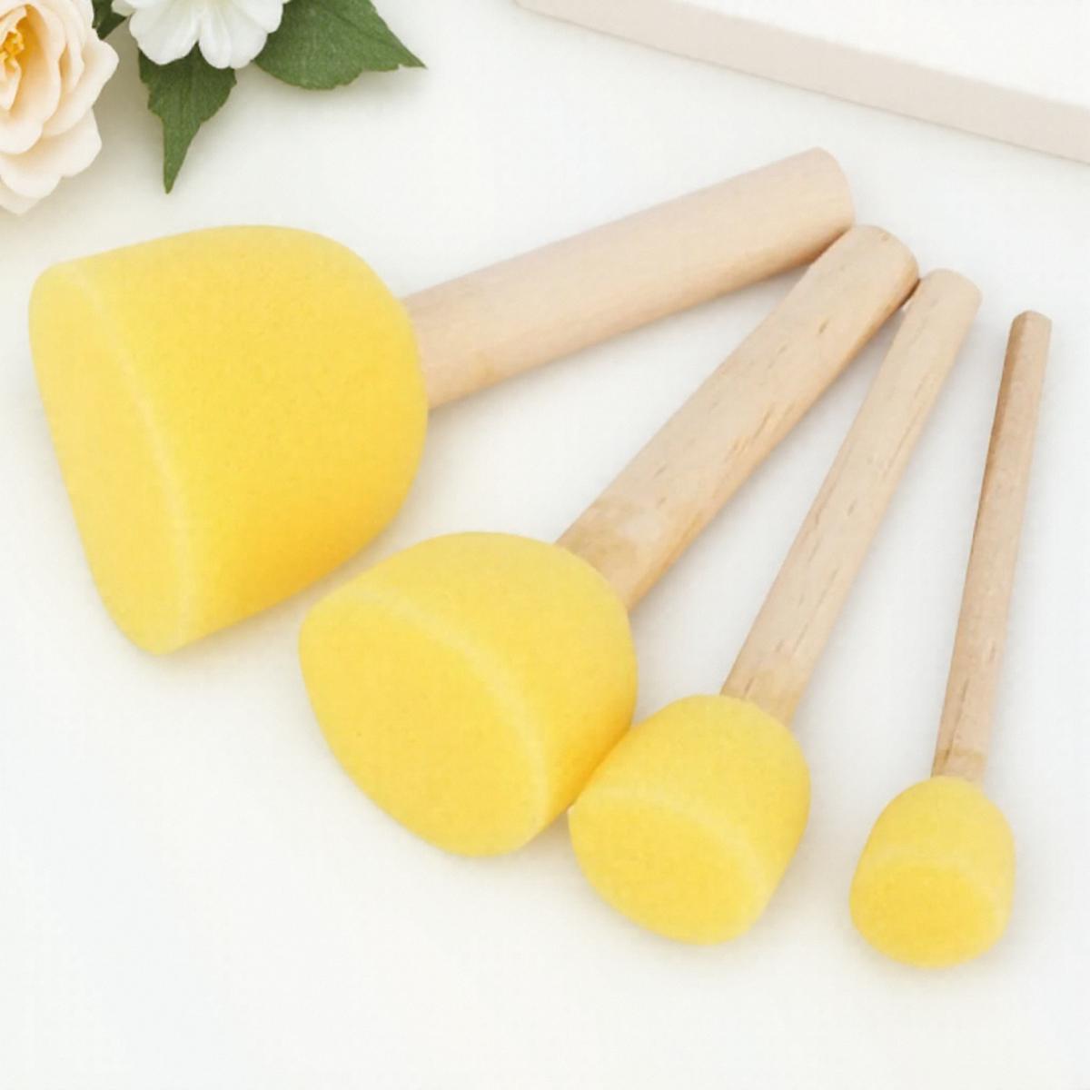 

4PCS Wooden Handle Sponge Paint Brush for Kids Children Flower Graffiti Art Drawing Painting Toys School Stationery Supplies