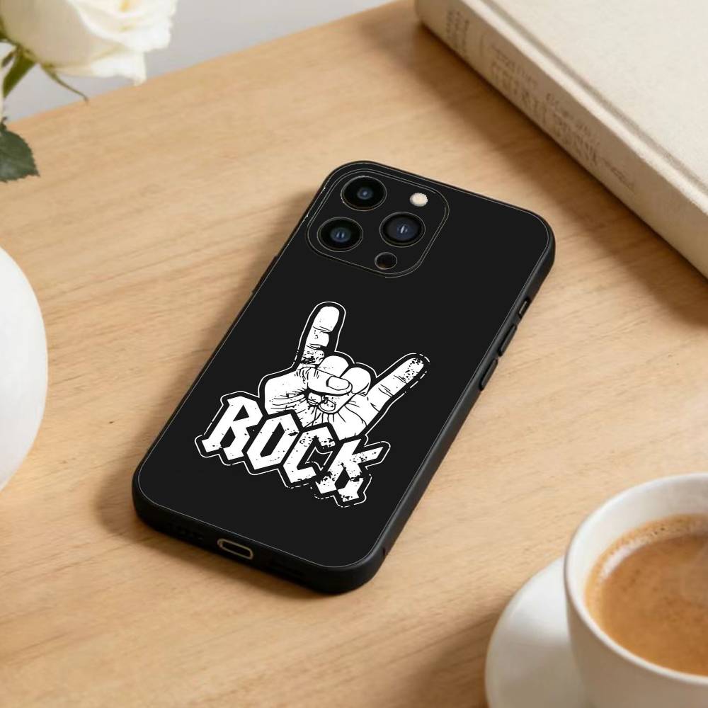 ROCKSTAR Phone Case For iPhone17,16,15,14,13,12 Plus,Max Soft Silicone Black Cover
