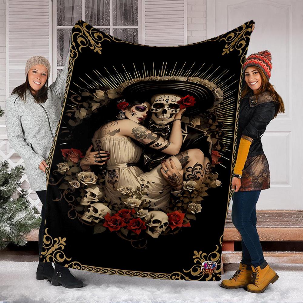 1pc Sugar Skull Outdoor Flannel Blanket, Cozy & Warm Soft Te Playful Design, Napping Camping,