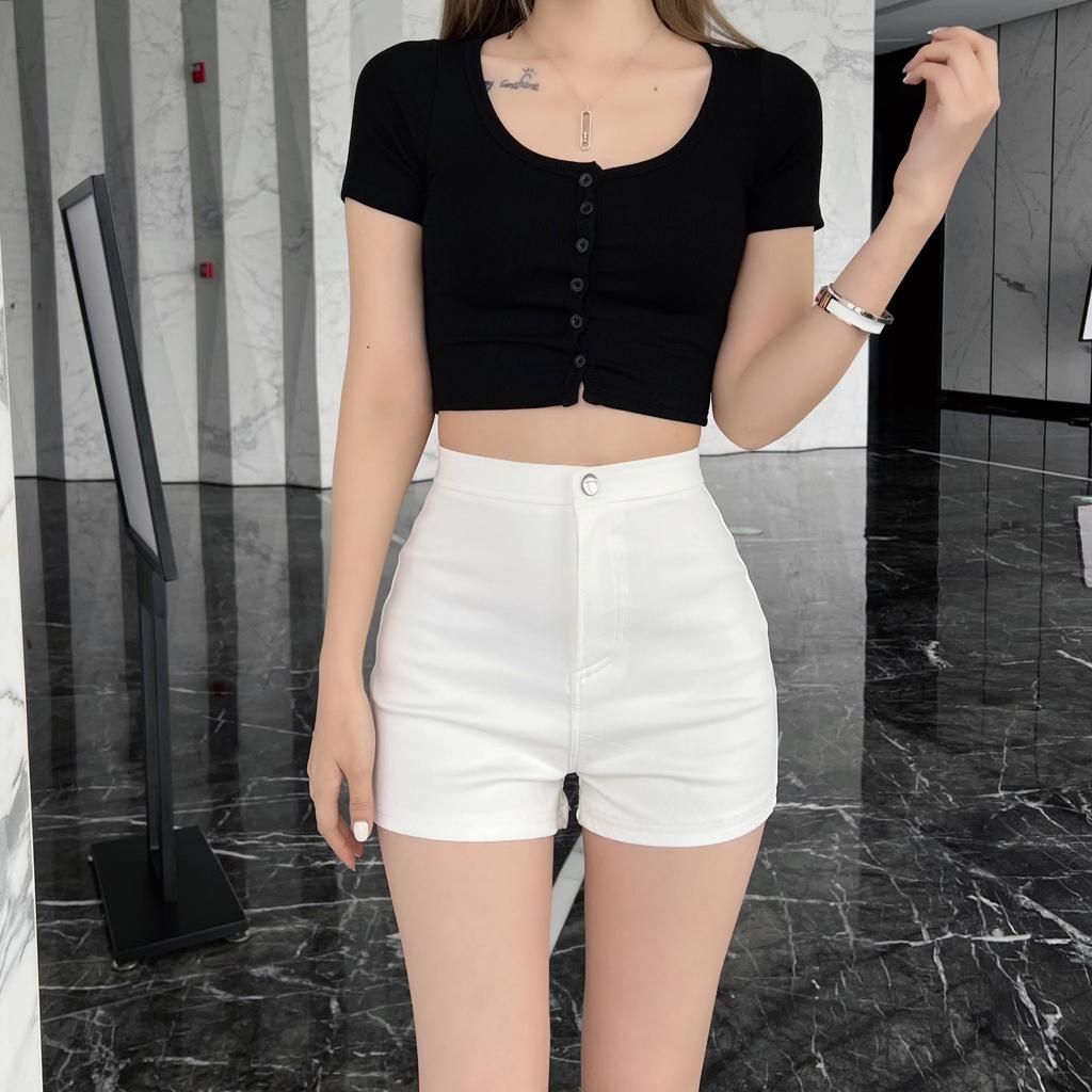 High Waist Black Slim Summer Shorts - Sexy New Elastic Hip Peach Leggings 2024