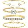4Exquisite gold and silver bracelet set for women, with cubic zirconia inlay, layered chains, adjustable trendy jewelry