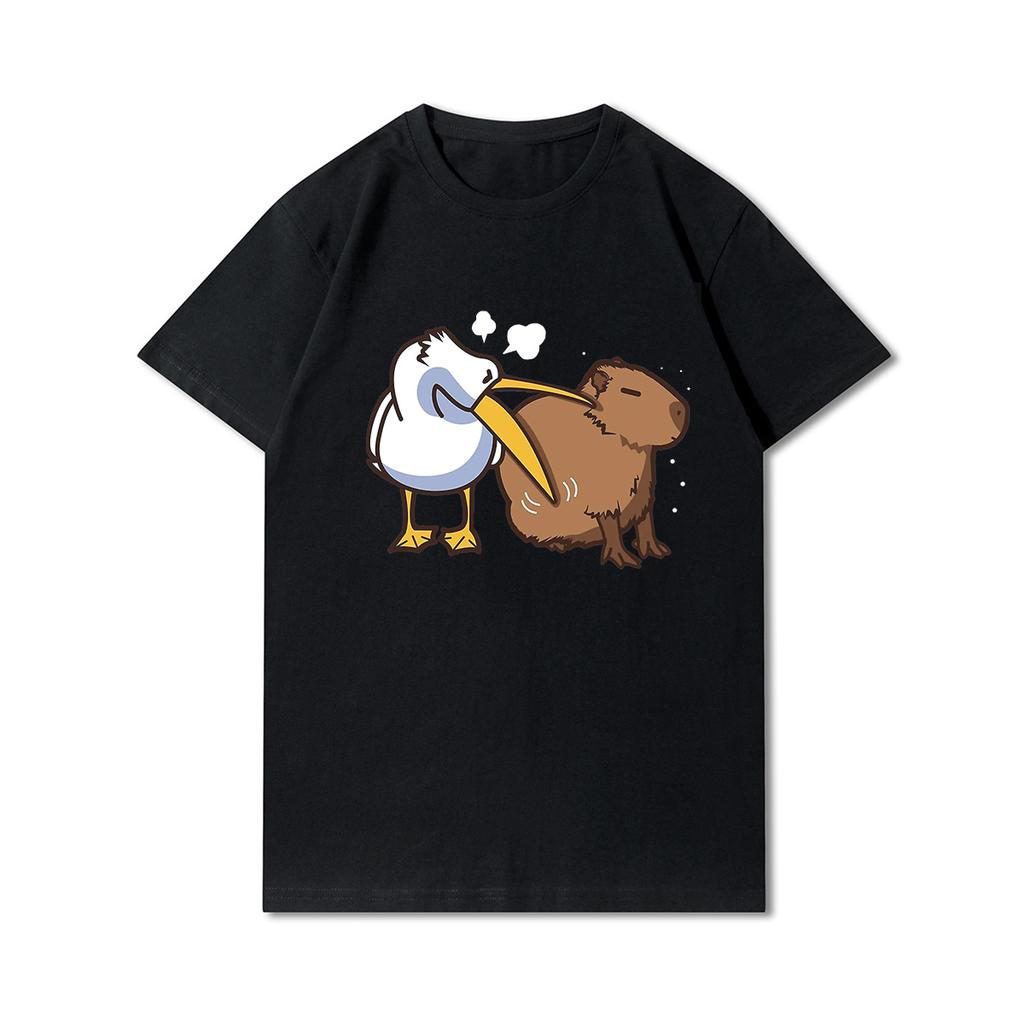 Velká velikost S-5XL Kapybara s předním potiskem Unisex trička s kulatým výstřihem Bavlněné topy Ležérní trička