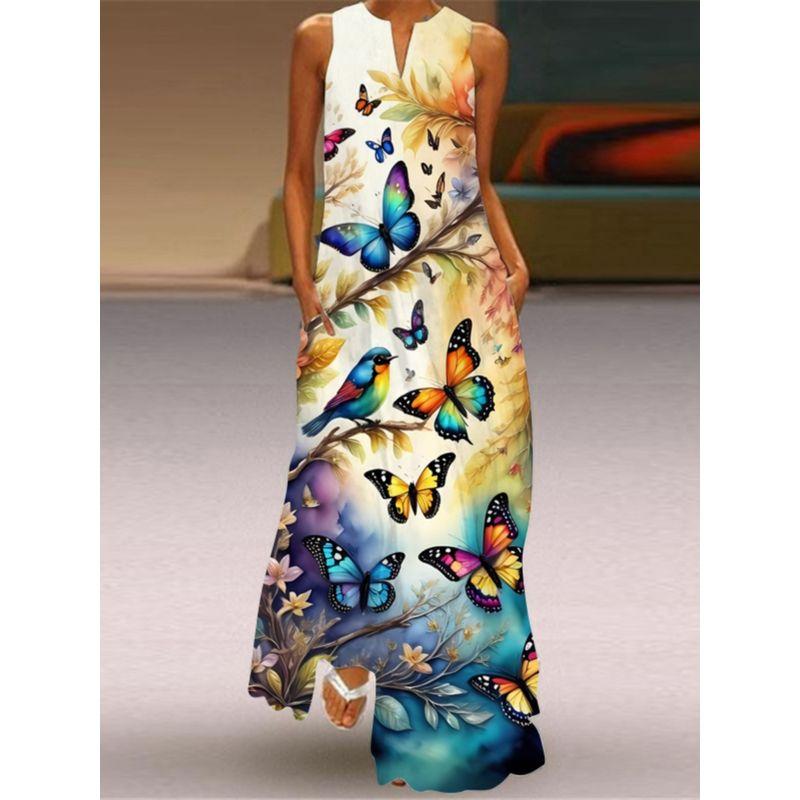 Plus Size Women's New Chinese Style 3D Peacock Dress Elegant All-Matching Sleeveless Vest Skirt Long Loose Floral Skirt