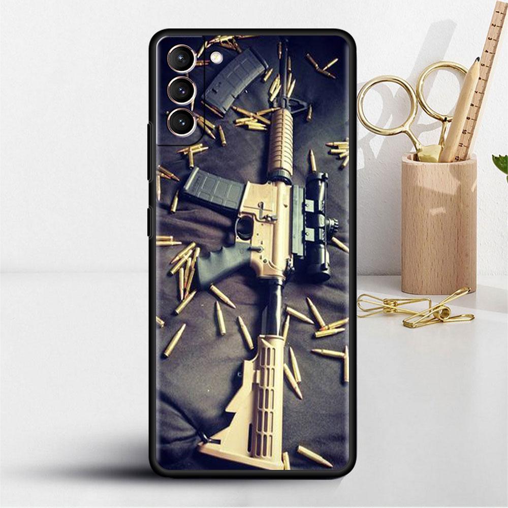 AK47 Handgun Gun BUllets Soft Case For Samsung Galaxy S22 S20 FE S21 S10 S9 Plus S8 Note 20 Ultra 10 Lite Phone Cover Shell