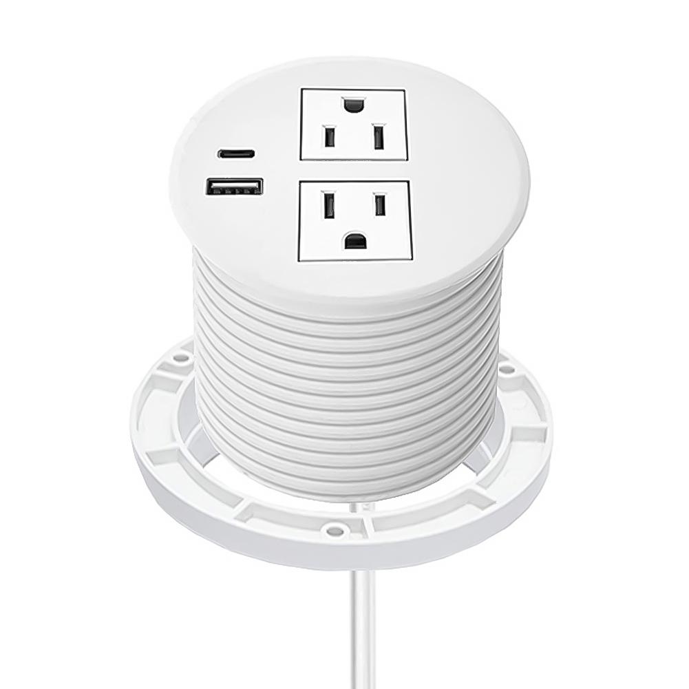 Table Power Grommet Outlet 2M Extension Cord Table Outlets 2 USB/1 USB + PD 18W Type C Ports for Office PC Desk Cable Cord Cover